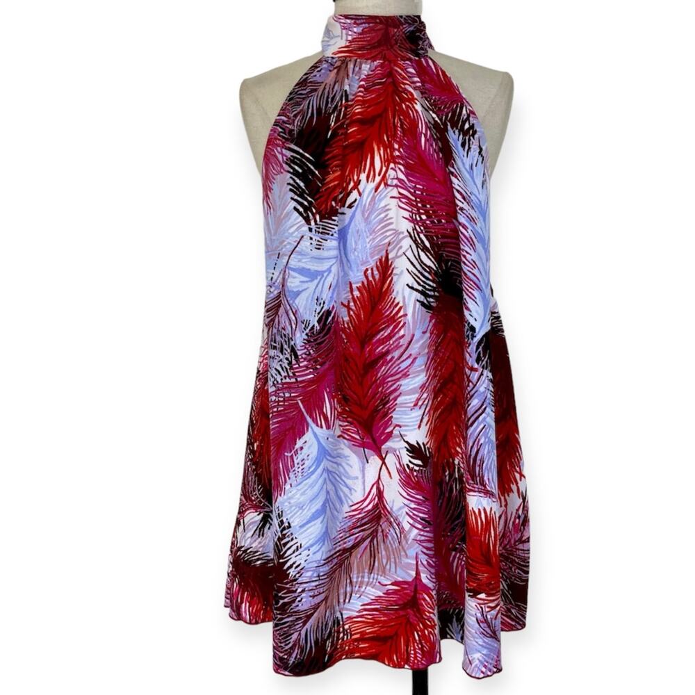 Backless halter swing mini dress, Froufrou One Size red white blue black print